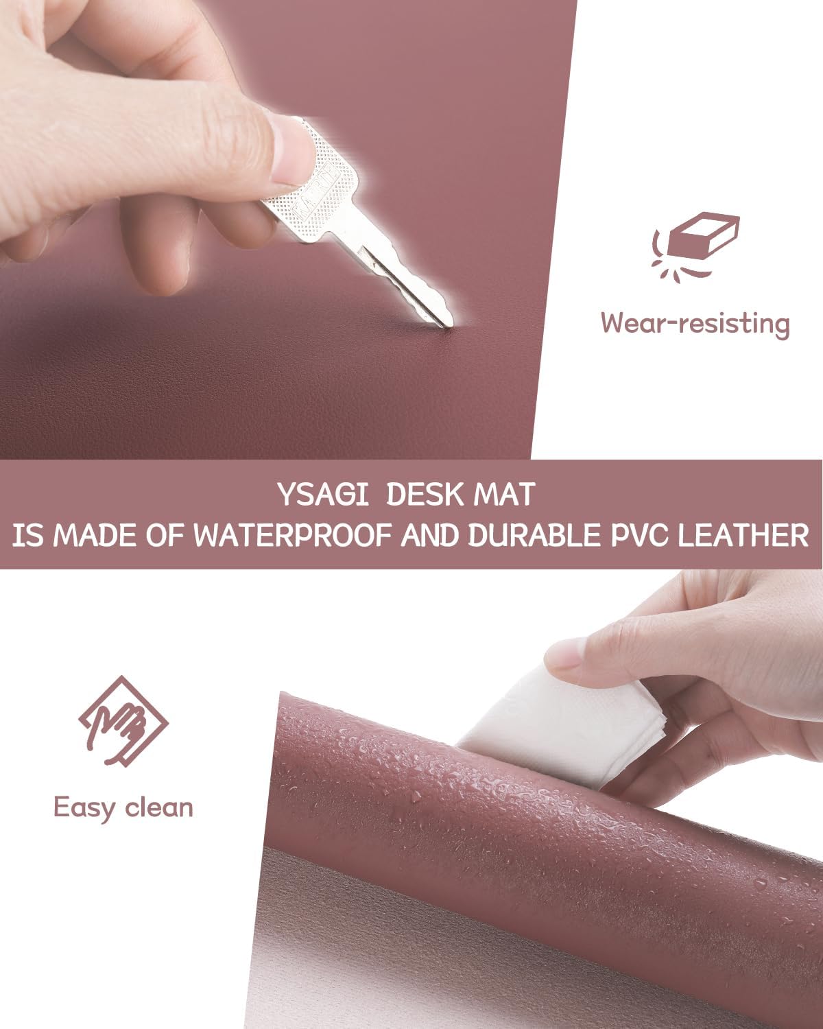 YSAGi Non-Slip Leather Desk Pad, Waterproof Laptop Computer Desk Keyboard Mat, Table Protector Blotter Mat, Large Mouse Pad for Office/Work/Home/Decor(Dark Brown, 31.5" x 15.7")
