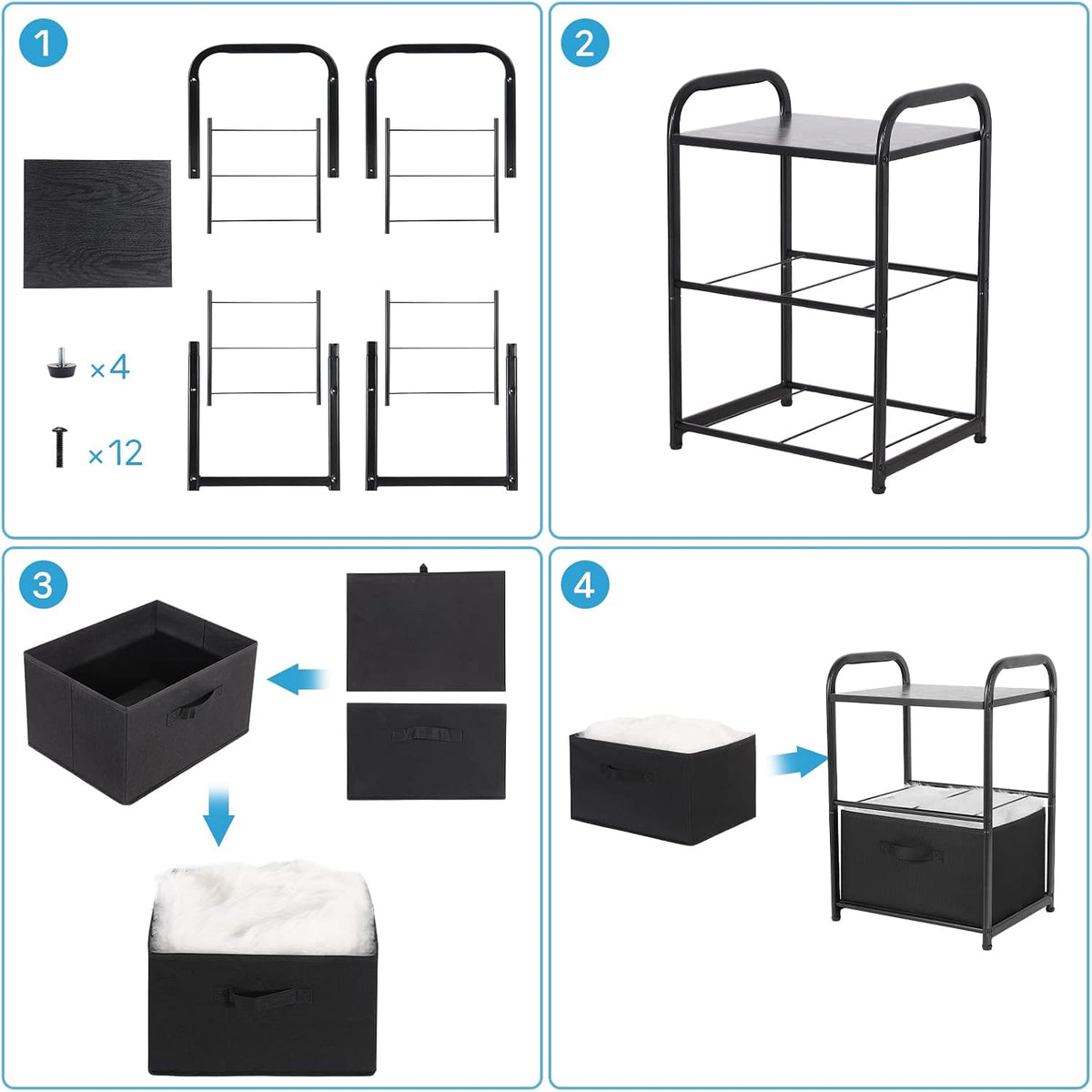 Dresser Storage with 3 Drawers, Fabric Dresser Tower, Vertical Storage Unit for Bedroom, Closet, Office, Black