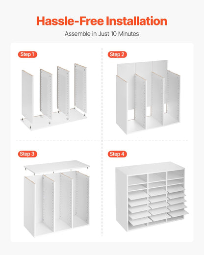 VEVOR Literature Organizers, 12 Compartments Office Mailbox with Adjustable Shelves, Wood Literature Sorter 20.4x12x16.1 inches for Office, Home, Classroom, Mailrooms Organization, EPA Certified White