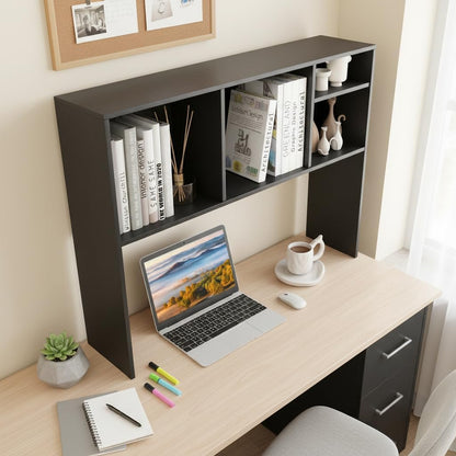 Desktop Bookshelf, Countertop Storage Hutch with 5 Shelves for Computer Desk, Desk 3-Tier Display Rack, Multipurpose Wood Desktop Hutch Storage Organizer for Dorm Office Home