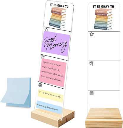 Monitor Memo Board with Removable Wooden Base Acrylic Portable Sticky Note Holder, It is Okay to Acrylic Message Board Sign, Office Desk Desk Set Sticky Notes 100 Sheets