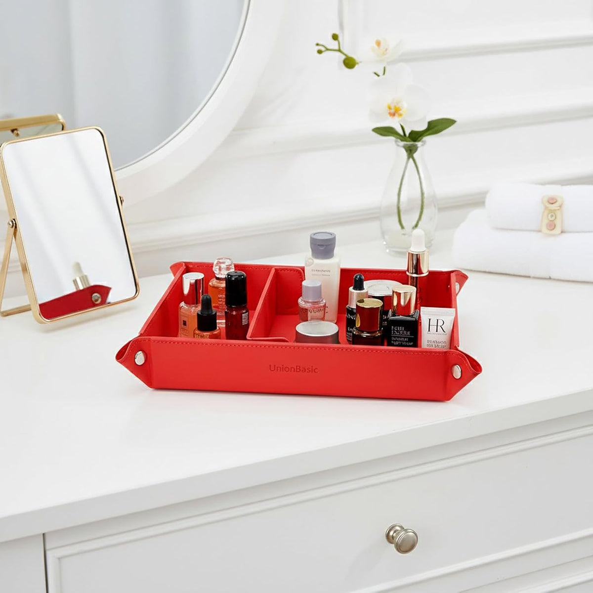 UnionBasic Small Valet Tray, Jewelry Tray for Rings Watches Earrings, Entryway Catchall Caddy for Coins Keys Change, Nightstand Bedside Valet Holder, Trays for Electronic Gadgets, Beige - Colors B