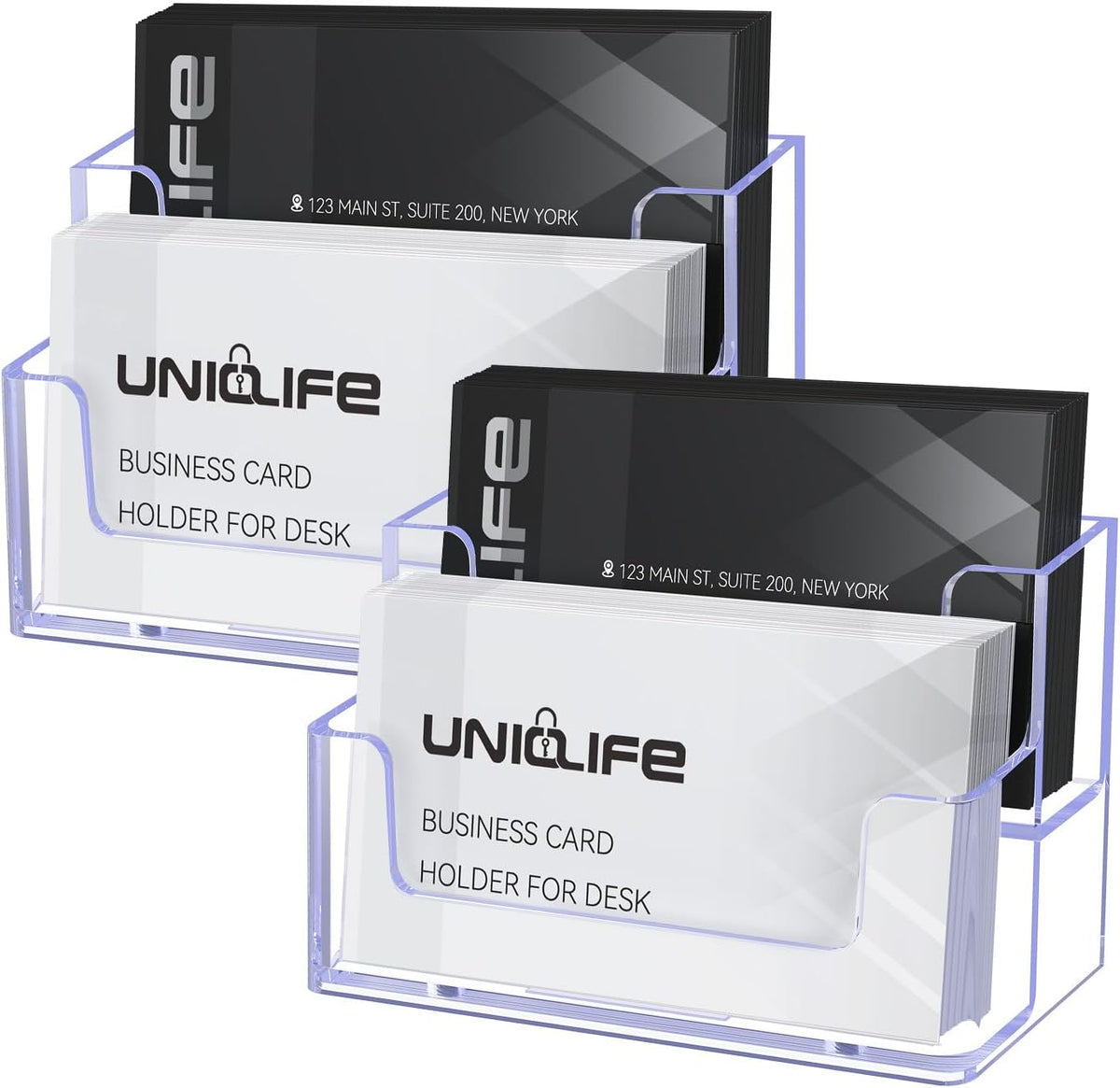 Uniclife Acrylic Business Card Holder for Desk 1 Slot Clear Business Card Display Stand for Men & Women Desktop Business Card Organizer Card Stand for Office Home Exhibition, 60 Card Capacity