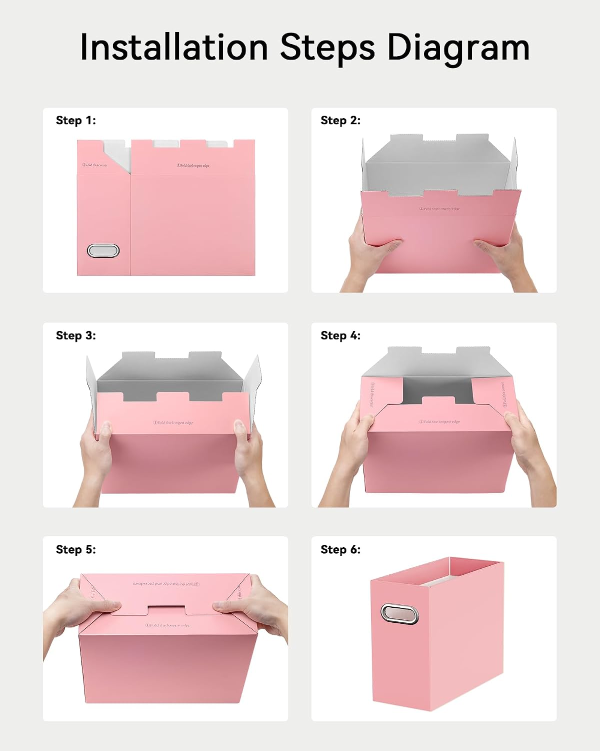 Oterri File Organizer Box, Portable Collapsible Cardboard File Folder Organizer with Handle for Letter Size Hanging Files, Document Storage Box for Home Office & Classroom (Pink)