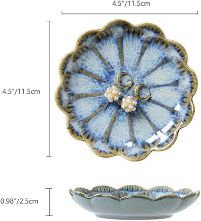 Ring Dish, Kiln Glaze Jewelry Trinket Tray, Gifts for Women I Lotus Leaf Necklace Earrings Holder on Nightstand Bathroom, Ceramic Cute Key Bowl, White. All Jewelries Are NOT Included.