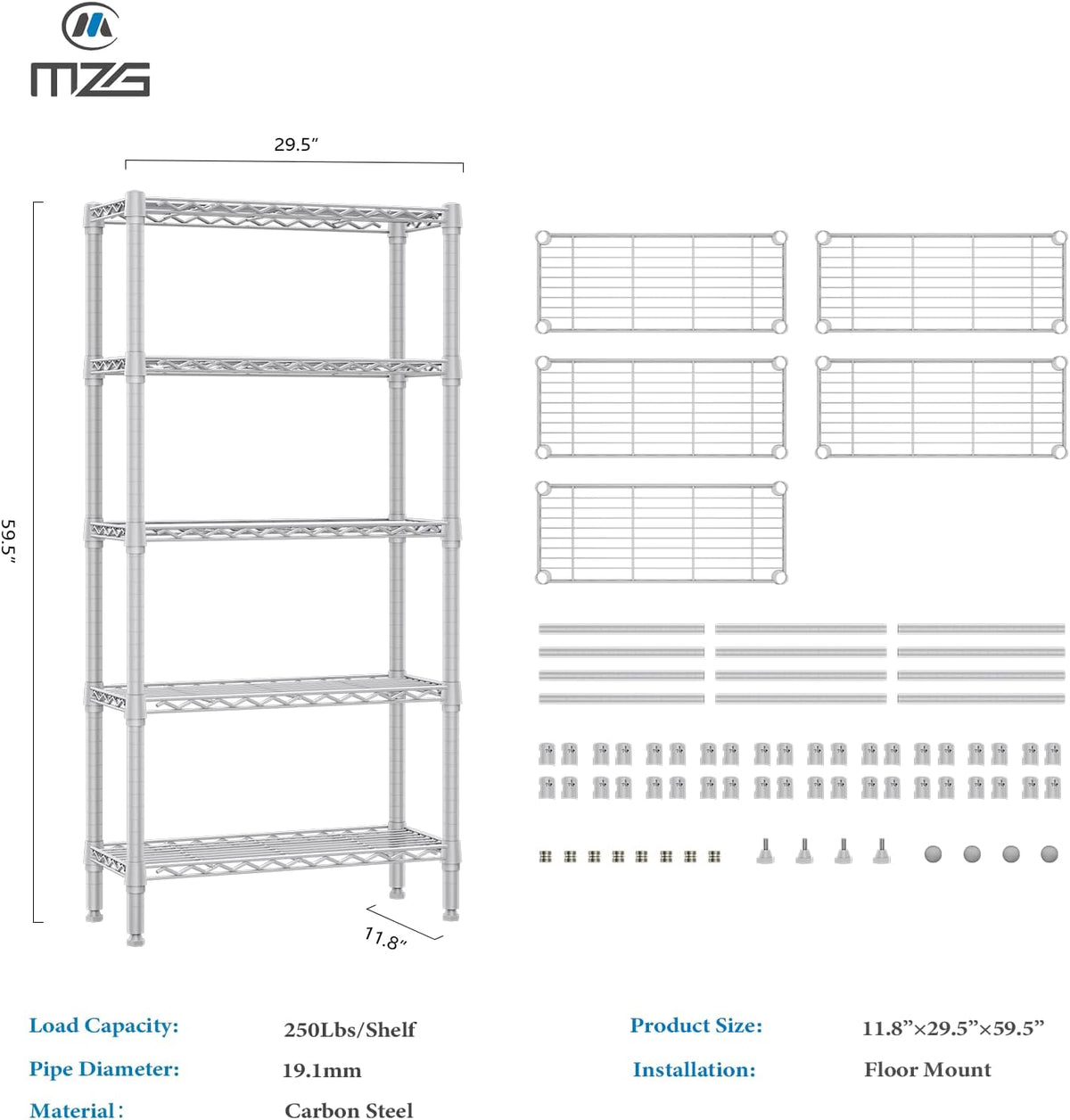 M MZG 450 lbs Steel Storage Shelving 3-Tier Utility Shelving Unit Steel Organizer Wire Rack for Home,Kitchen,Office (11.8" D x 17.7" W x 26.3" H) - Colors A