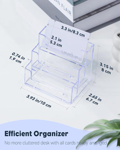 Uniclife Acrylic Business Card Holder for Desk 1 Slot Clear Business Card Display Stand for Men & Women Desktop Business Card Organizer Card Stand for Office Home Exhibition, 60 Card Capacity
