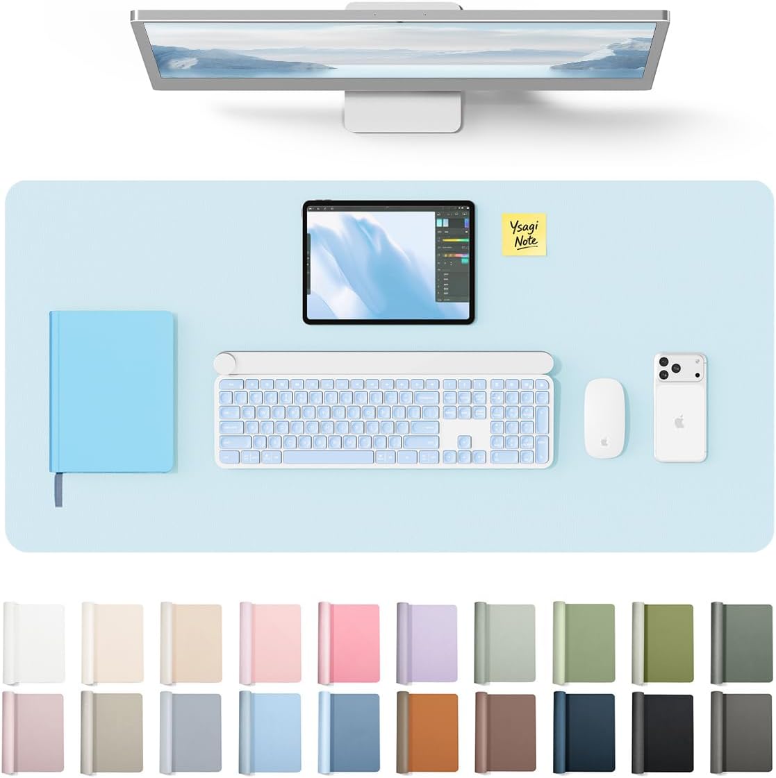 YSAGi Leather Desk Pad Protector, Large Mouse Pad, Non-Slip PU Leather Desk Blotter, Waterproof Writing Pad for Office and Home (31.5" x 15.8", Eggshell) - Colors B