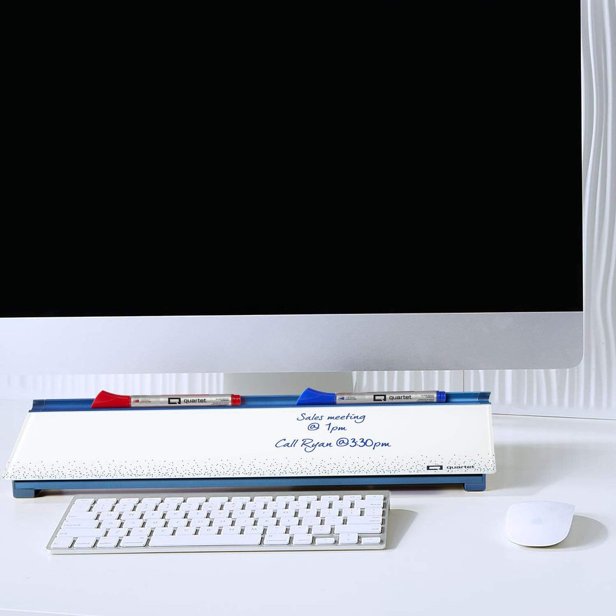 Quartet Glass Dry Erase White Board, Desktop Computer Pad for Notetaking, 18" x 6" Whiteboard, Clean Erase Surface with Storage, 1 Dry Erase Marker, White Surface (GDP186)