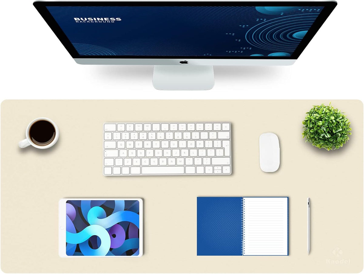 K KNODEL Large Office Leather Desk Mat, Mouse and Keyboard Pad, Computer and Laptop Mat, Desktop Protector and Cover, Writing Pad and Blotter (31.5"x15.7", Black)