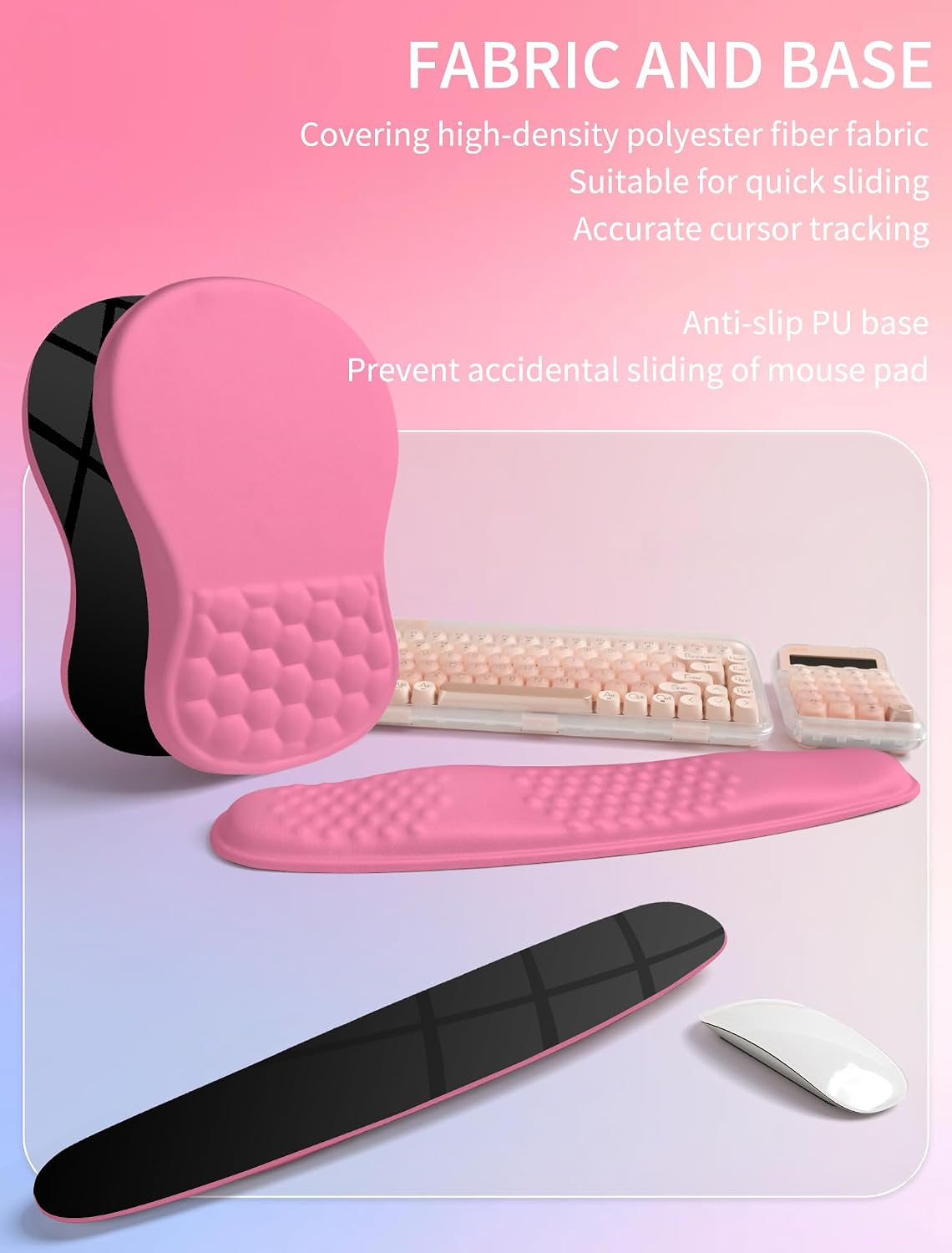 2in1 Combination, Wave Keyboard Wrist Rest and Ergonomic Curvature Mouse Pad Wrist Support for Relieve Wrist Pain, Filled with Soft Cushion Memory Foam, Black