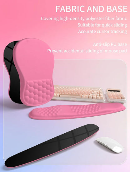 2in1 Combination, Wave Keyboard Wrist Rest and Ergonomic Curvature Mouse Pad Wrist Support for Relieve Wrist Pain, Filled with Soft Cushion Memory Foam, Black
