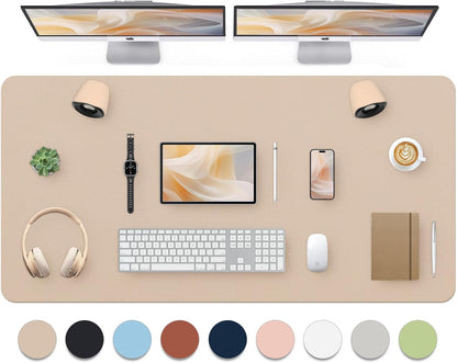 Bloss Leather Desk Pad and Keyboard Wrist Rest, Large Mouse Pad + Keyboard Pad+Mouse Wrist Support, Non-Slip Desk Mat Protector for Office, Home(31.5×15.7 Inches,Beige) - Colors A