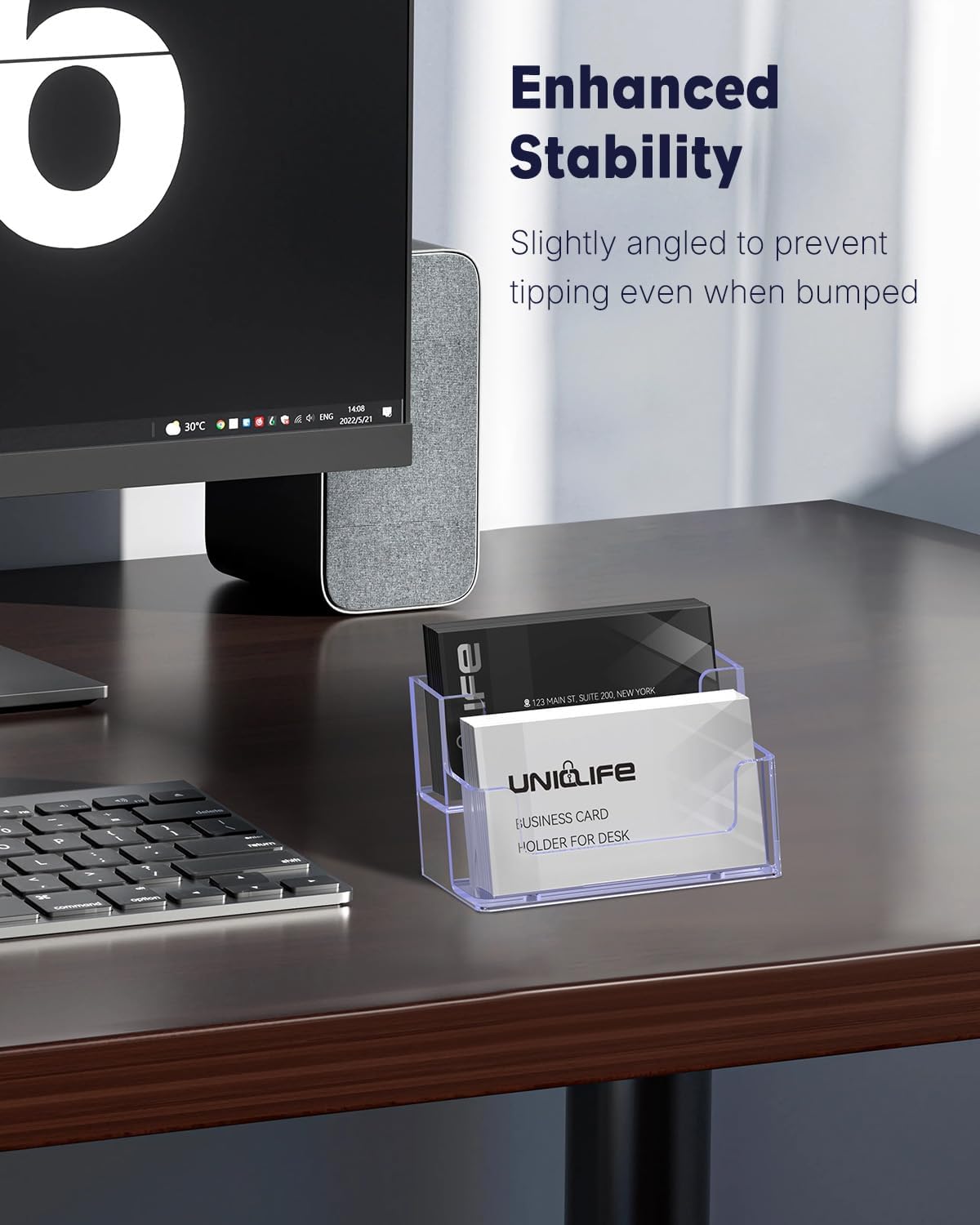 Uniclife Acrylic Business Card Holder for Desk 1 Slot Clear Business Card Display Stand for Men & Women Desktop Business Card Organizer Card Stand for Office Home Exhibition, 60 Card Capacity