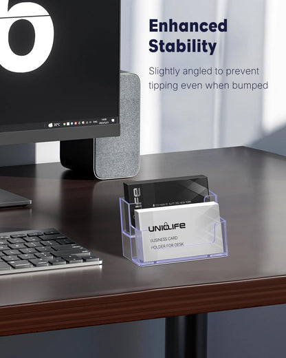 Uniclife Acrylic Business Card Holder for Desk 1 Slot Clear Business Card Display Stand for Men & Women Desktop Business Card Organizer Card Stand for Office Home Exhibition, 60 Card Capacity