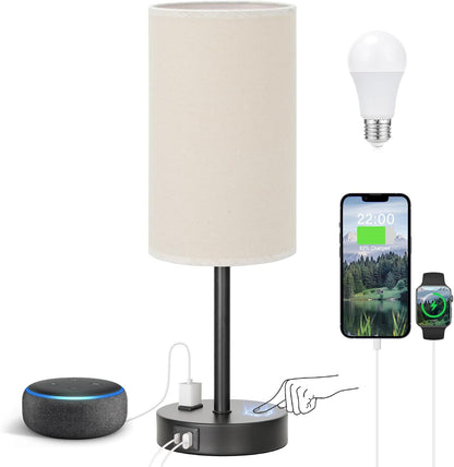 Fenmzee Bedside Table Lamp for Bedroom - Dimmable Touch, USB A+C, AC Outlet