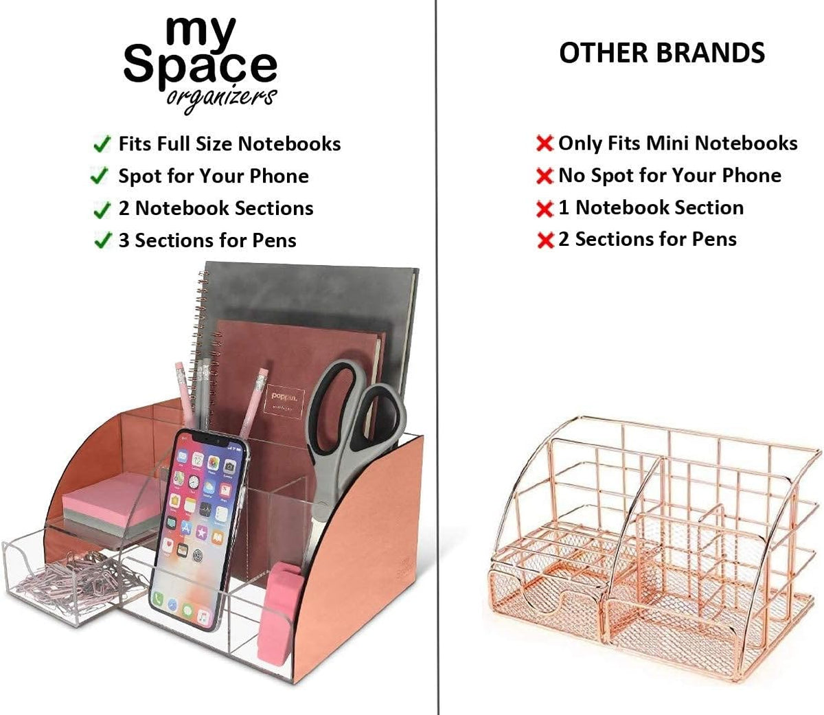 My Space Organizers Clear Acrylic Desk Oganizer, 9 Compartments, Office Supplies and Desk Accessories Organizer, Home Decor Desktop Organizer (Clear)