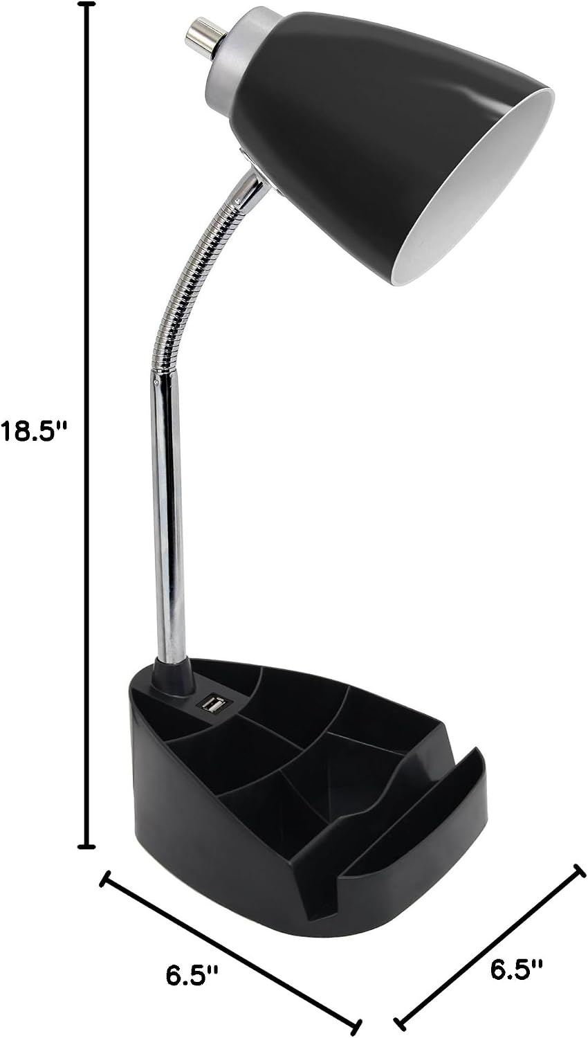 Limelights LD1056-BLK Desk Lamp Organizer with iPad Tablet Book Stand and USB Charging Port, Black