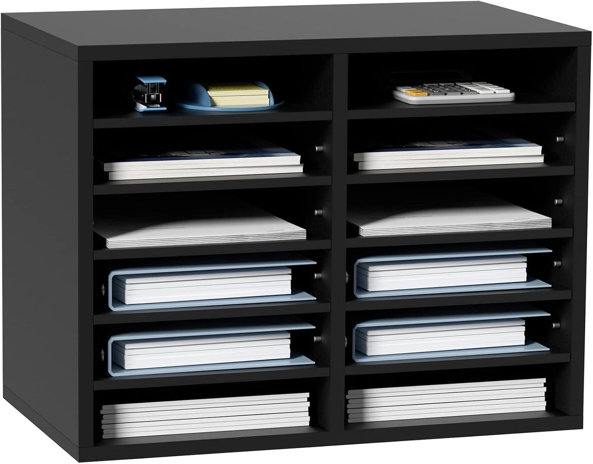 VEVOR Literature Organizers, 12 Compartments Office Mailbox with Adjustable Shelves, Wood Literature Sorter 20.4x12x16.1 inches for Office, Home, Classroom, Mailrooms Organization, EPA Certified White