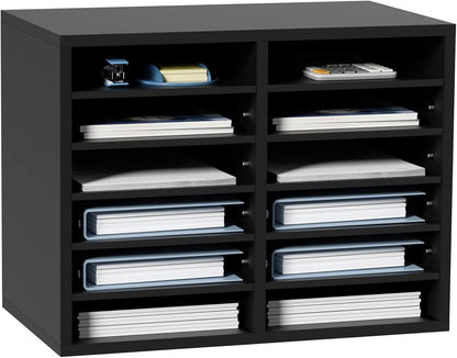 VEVOR Literature Organizers, 12 Compartments Office Mailbox with Adjustable Shelves, Wood Literature Sorter 20.4x12x16.1 inches for Office, Home, Classroom, Mailrooms Organization, EPA Certified White