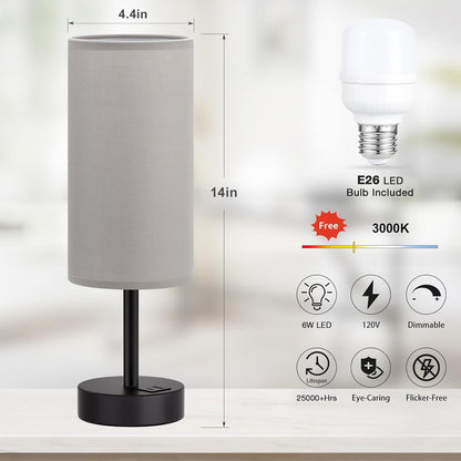 Dicoool Bedside Table Lamp for Bedroom - 3-Way Dimmable Touch Lamp, USB A+C
