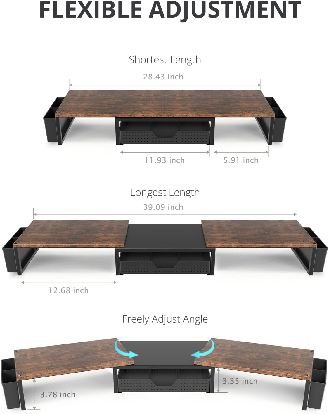 OPNICE Desk Organizers and Accessories, Dual Monitor Stand Riser with Drawer and 2 Pen Holders, Desk Shelf Metal Computer Racks for Office Workspace Organizers, Desktop Organization (Black Metal)