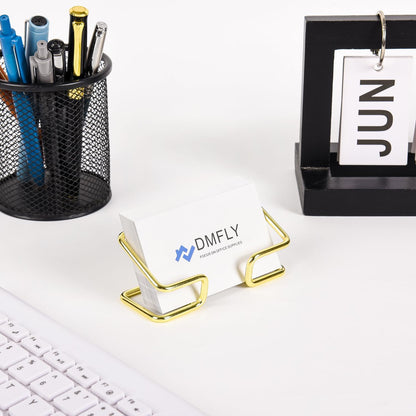Metal Business Card Holder for Desk, Cute Card Display Stand, Compatible with Various Countertops, Gold