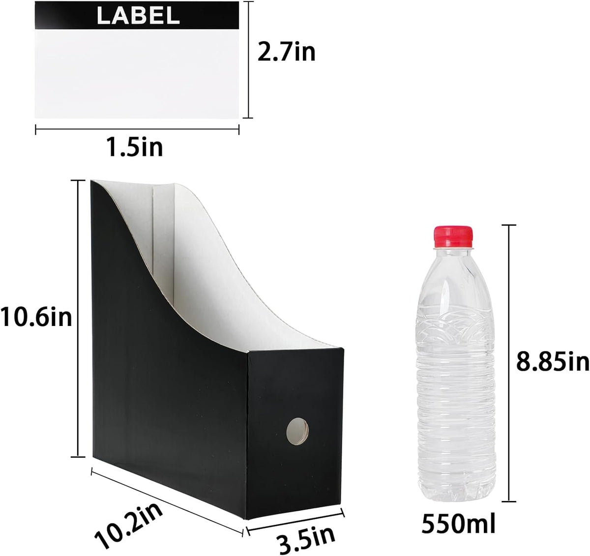 Limitliho 24 Pack Black Cardboard Magazine Holder, Sturdy Book Bins for Classroom Library, 10.6'' ×10.2'' ×3.5'' Inch Vertical File Folder Box