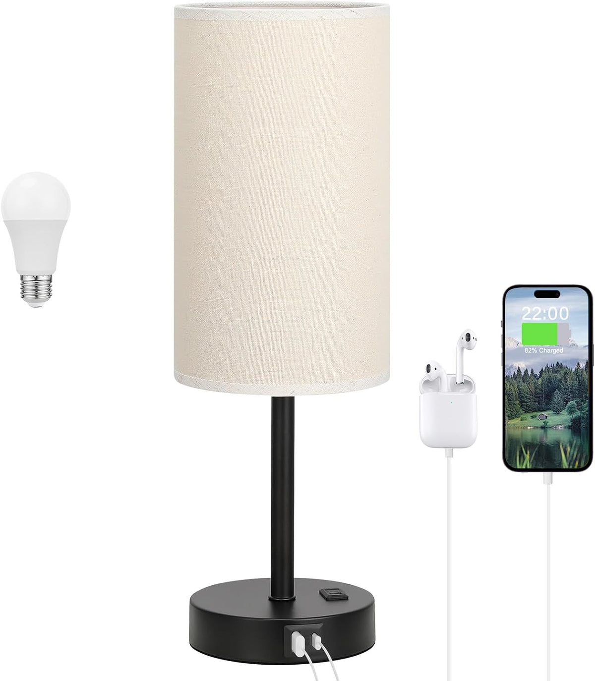 Dicoool Bedside Table Lamp for Bedroom - 3-Way Dimmable Touch Lamp, USB A+C
