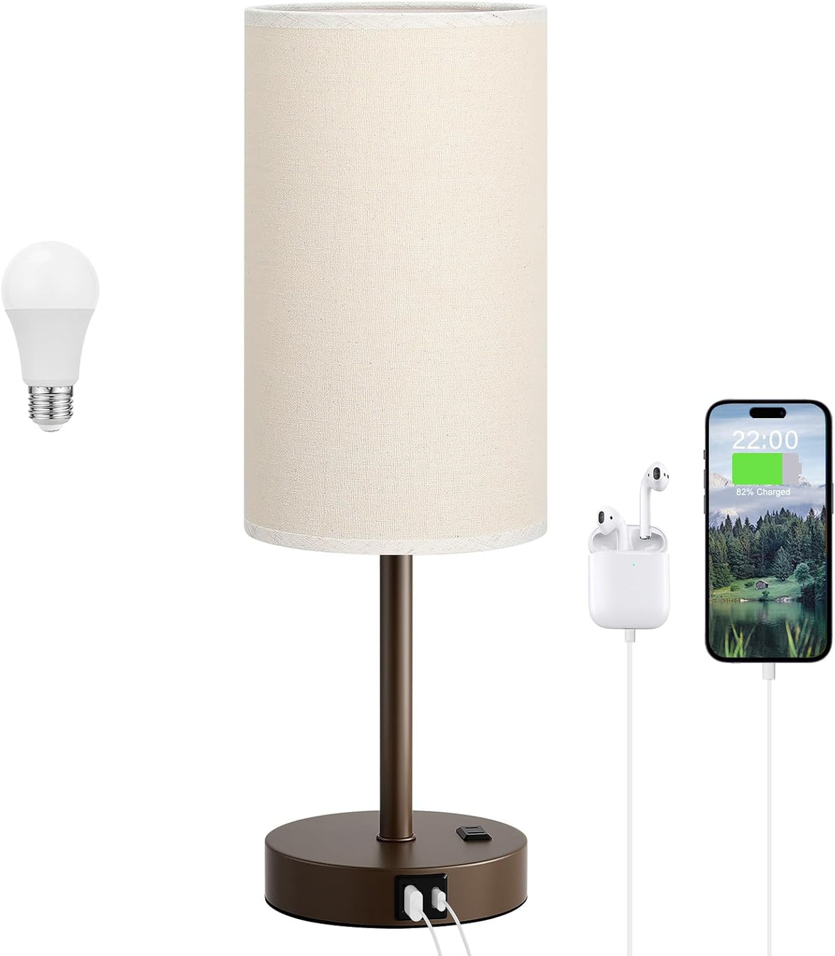 Dicoool Bedside Table Lamp for Bedroom - 3-Way Dimmable Touch Lamp, USB A+C