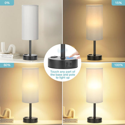 Fenmzee Bedside Table Lamp for Bedroom - Dimmable Touch, USB A+C, AC Outlet