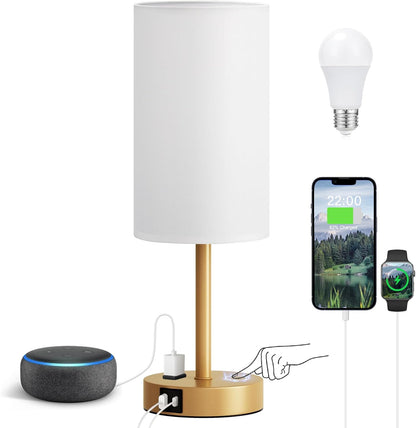 Fenmzee Bedside Table Lamp for Bedroom - Dimmable Touch, USB A+C, AC Outlet