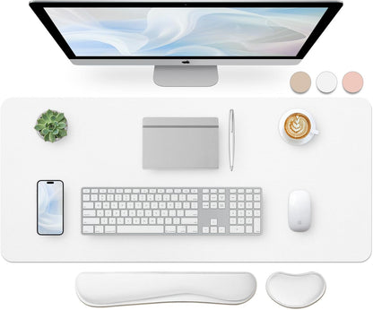 Bloss Leather Desk Pad and Keyboard Wrist Rest, Large Mouse Pad + Keyboard Pad+Mouse Wrist Support, Non-Slip Desk Mat Protector for Office, Home(31.5×15.7 Inches,Beige) - Colors B