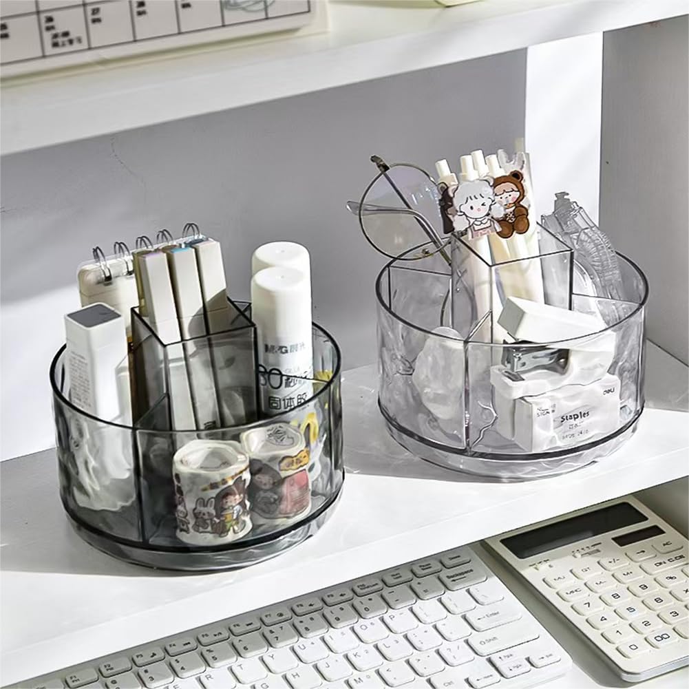 Rotating Pencil Holder, Desk Organizer with Multi-Compartment Design-Stylish, Functional Storage Solution for Home Offices, Classroom, Art Supplies Storage (Transparent white)