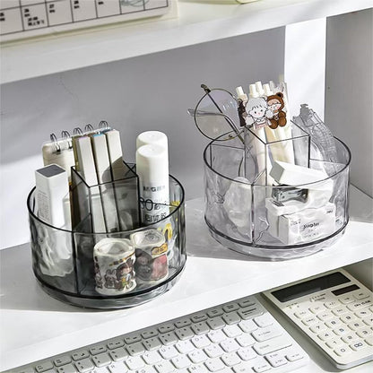 Rotating Pencil Holder, Desk Organizer with Multi-Compartment Design-Stylish, Functional Storage Solution for Home Offices, Classroom, Art Supplies Storage (Transparent white)