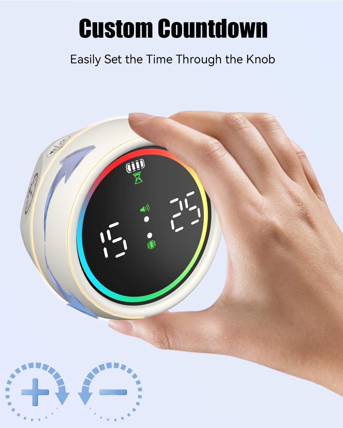 Pomodoro Timer Cube, Desk Timer for Productivity with 1, 5, 10 Min Preset Countdown, Stopwatch and Custom Countdown, for Kids, ADHD, Study, Work, Fitness, Cooking (White)