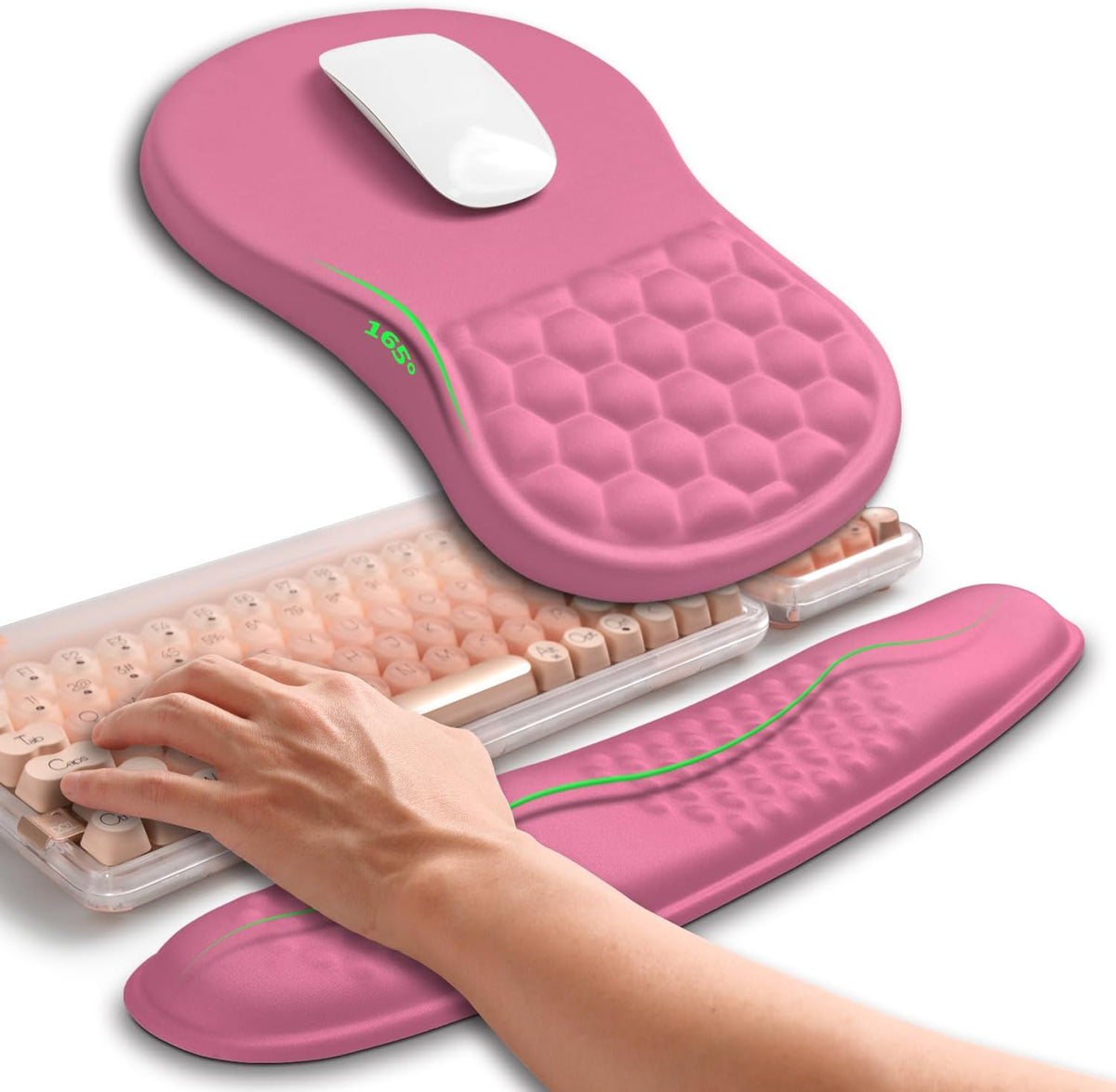 2in1 Combination, Wave Keyboard Wrist Rest and Ergonomic Curvature Mouse Pad Wrist Support for Relieve Wrist Pain, Filled with Soft Cushion Memory Foam, Black