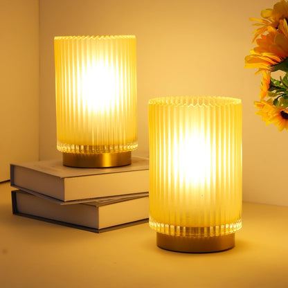 Battery Operated Lamp, Cordless Table Lamp with Timer, Desk Bedside Lamps with LED Warm Light, Glass Small Table Lamp for Bedroom, Bathroom, Living Room, Home Decor - Amber