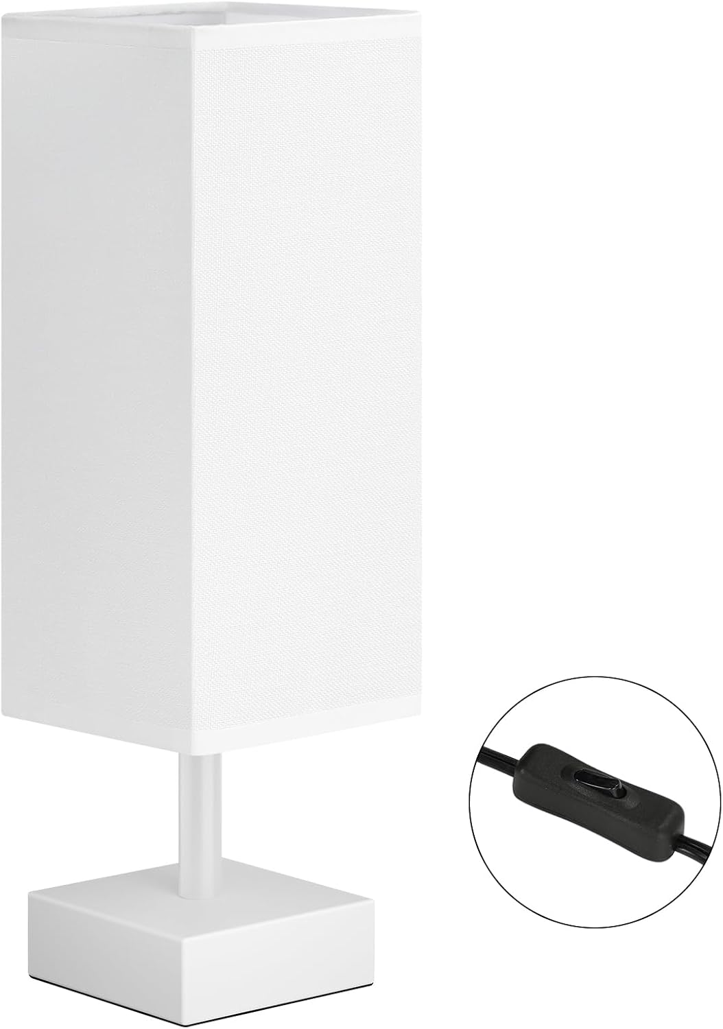Wood-Grain Small Bedside Lamp for Bedroom - Square Cream Fabric Shade