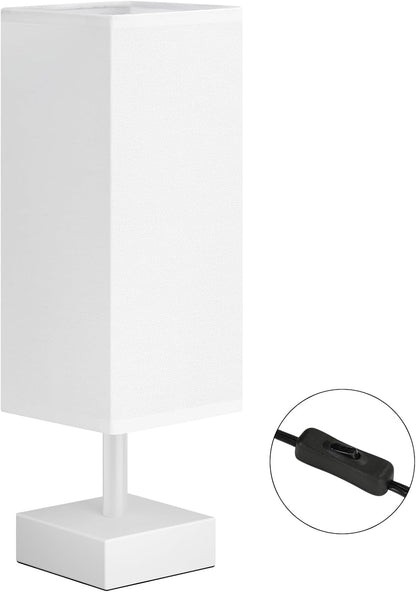 Wood-Grain Small Bedside Lamp for Bedroom - Square Cream Fabric Shade