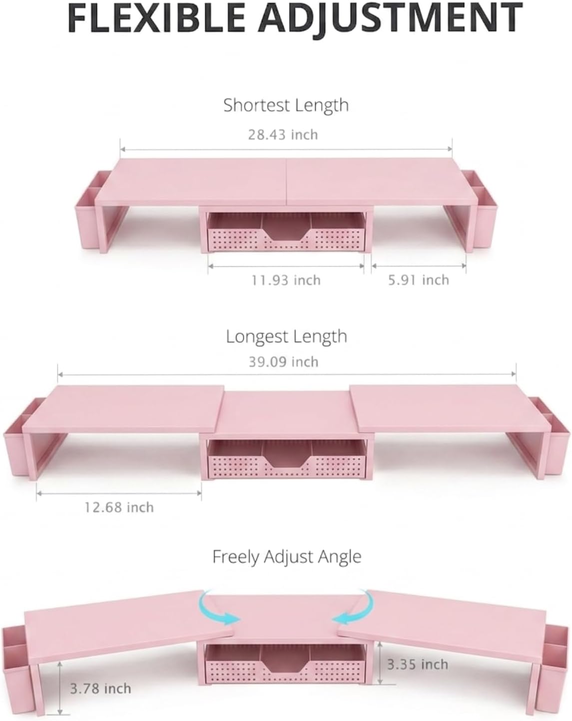 OPNICE Desk Organizers and Accessories, Dual Monitor Stand Riser with Drawer and 2 Pen Holders, Desk Shelf Metal Computer Racks for Office Workspace Organizers, Desktop Organization (Black Metal)