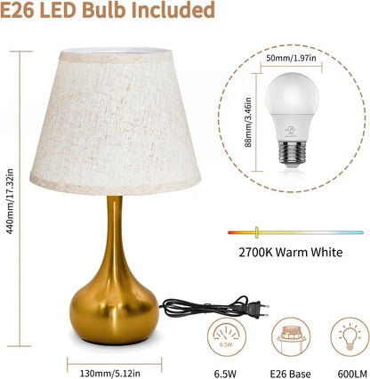 ONEWISH Touch Bedside Lamp for Bedroom, 3-Way Dimmable Farmhouse Table Lamps for Nightstand with Fabric Shade, Desk Lamp for Kids Reading, Home Office