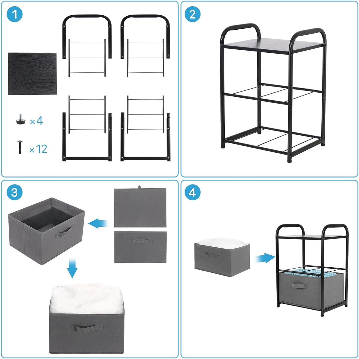 Dresser Storage with 3 Drawers, Fabric Dresser Tower, Vertical Storage Unit for Bedroom, Closet, Office, Black