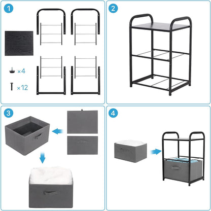Dresser Storage with 3 Drawers, Fabric Dresser Tower, Vertical Storage Unit for Bedroom, Closet, Office, Black