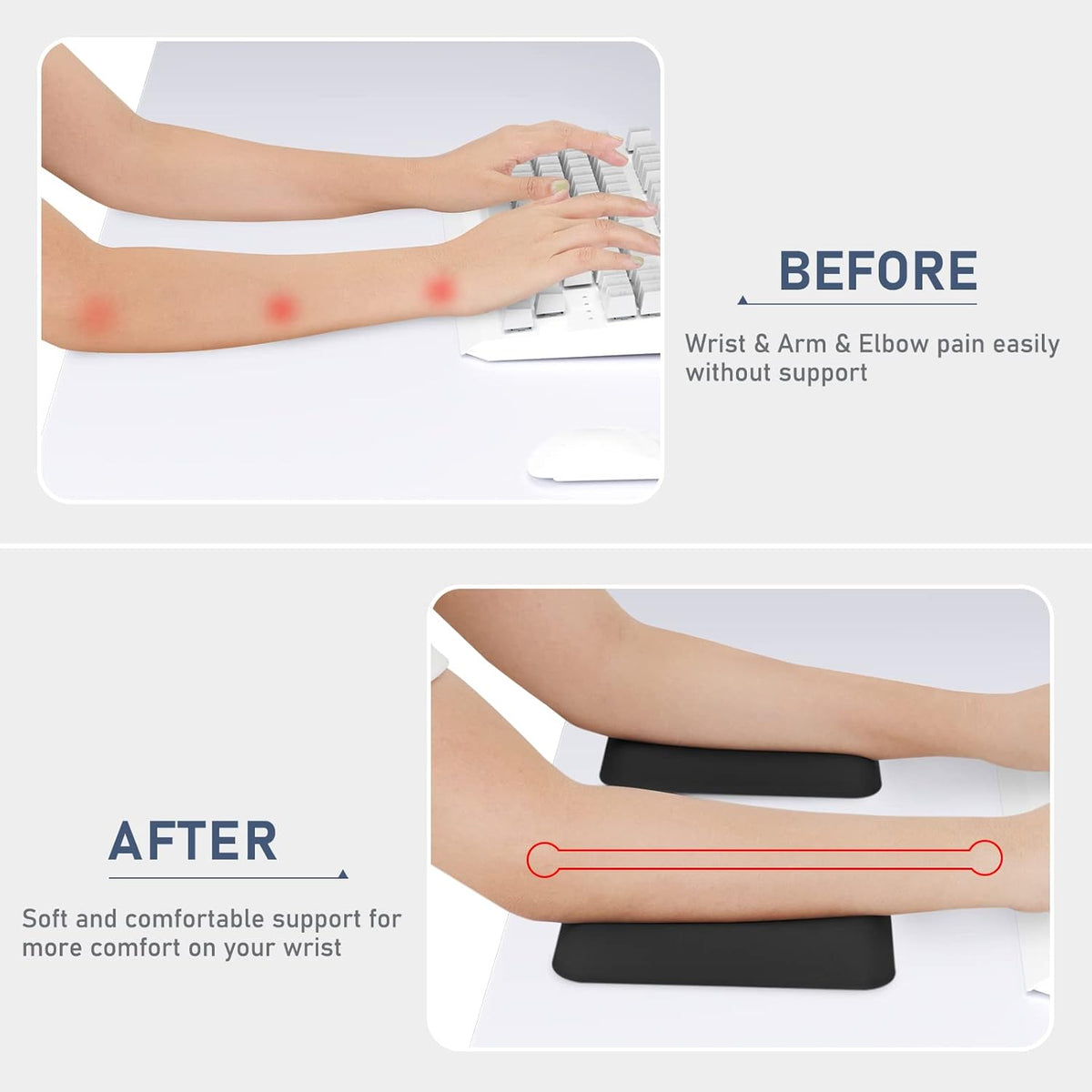Leolee Elbow Rest Pads for Desk, Black Ergonomic Wrist Rest Arm Rest Pads | Memory Foam & Non-Slip Base, Armrest Cushion Support Pad Relieve Elbow and Wrist Pain for Computer, Office, 2 Packs