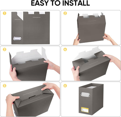 BALEINE File Organizer Box, Cardboard File Folder Organizer with Handle for Letter Size, Portable Collapsible Hanging Filing Box for Home Office Document Storage (2 Pack, Black)