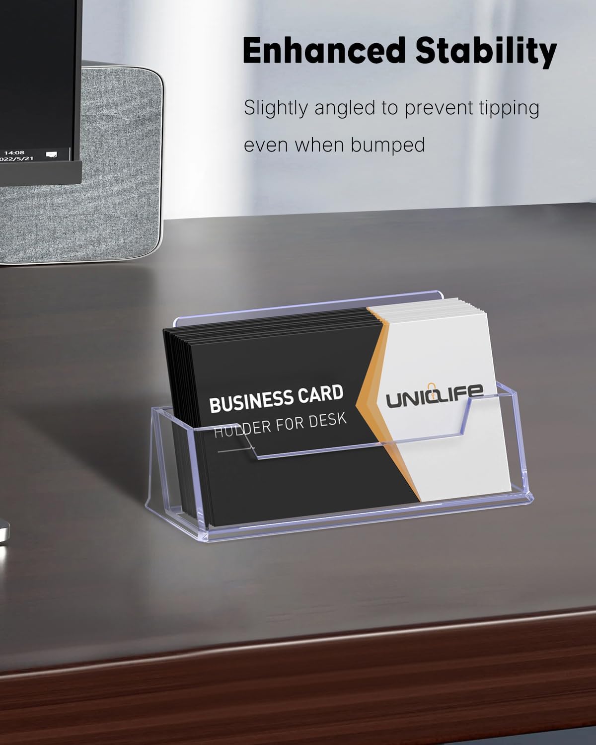 Uniclife Acrylic Business Card Holder for Desk 1 Slot Clear Business Card Display Stand for Men & Women Desktop Business Card Organizer Card Stand for Office Home Exhibition, 60 Card Capacity