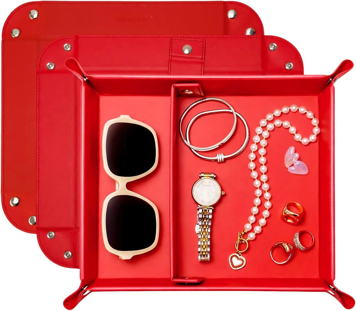 UnionBasic Small Valet Tray, Jewelry Tray for Rings Watches Earrings, Entryway Catchall Caddy for Coins Keys Change, Nightstand Bedside Valet Holder, Trays for Electronic Gadgets, Beige - Colors B