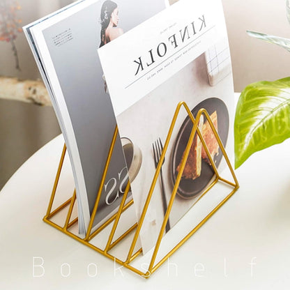 QPEY Triangle File Holder,5 Slot Metal Vinyl Record Stand Holder Magazine Newspaper Holder Photography Props for Office Home 1 Pc (black)
