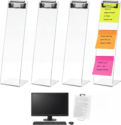 4 Pcs Monitor Memo Boards for Computer, Acrylic Multifunction Screen Message Reminder, Transparent Computer Sticky Note Holder, Creative Office Desk Accessories for Desktop Home